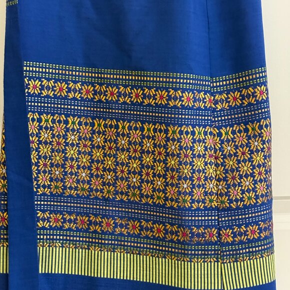 Flowy Adjustable Boho Wrap Skirt Metallic Flowers Blue Copper OS - Picture 3 of 6